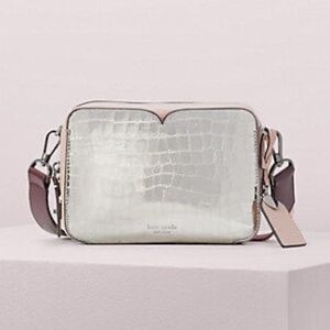 Brand New KATE SPADE Metallic Croc Medium Camera Bag